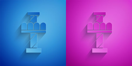 Paper cut Attraction carousel icon isolated on blue and purple background. Amusement park. Childrens entertainment playground, recreation park. Paper art style. Vectorのイラスト素材