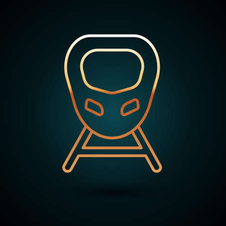 Gold line High-speed train icon isolated on dark blue background. Railroad travel and railway tourism. Subway or metro streamlined fast train transport. Vectorのイラスト素材