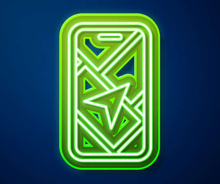 Glowing neon line Infographic of city map navigation icon isolated on blue background. Mobile App Interface concept design. Geolacation concept. Vectorのイラスト素材