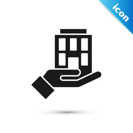 Grey House in hand icon isolated on white background. Insurance concept. Security, safety, protection, protect concept. Vectorのイラスト素材