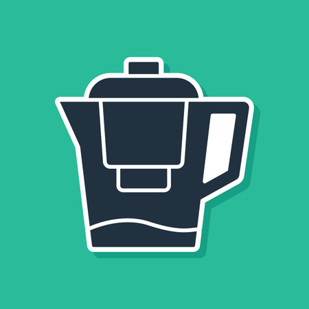 Blue Water jug with a filter icon isolated on green background. Vectorのイラスト素材