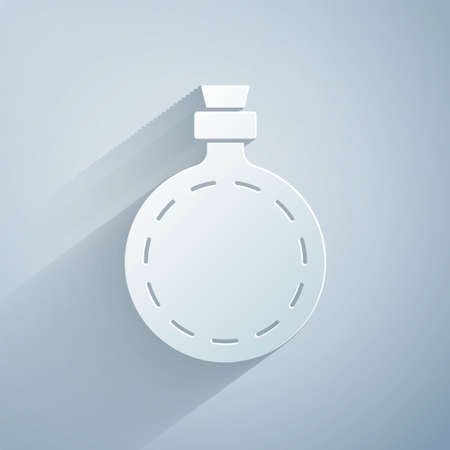 Paper cut Canteen water bottle icon isolated on grey background. Tourist flask icon. Jar of water use in the campaign. Paper art style. Vectorのイラスト素材