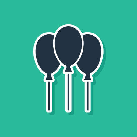Blue Balloons with ribbon icon isolated on green background. Vectorのイラスト素材