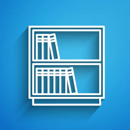 White line Library bookshelf icon isolated on blue background. Long shadow. Vectorのイラスト素材