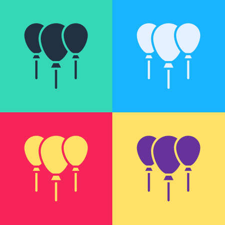 Pop art Balloons with ribbon icon isolated on color background. Merry Christmas and Happy New Year. Vectorのイラスト素材