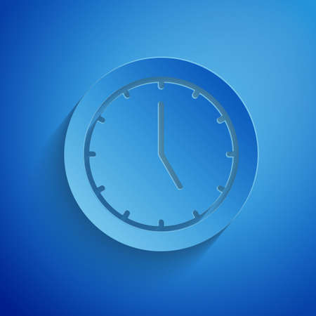 Paper cut Clock icon isolated on blue background. Time symbol. Paper art style. Vectorのイラスト素材