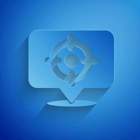 Paper cut Target sport icon isolated on blue background. Clean target with numbers for shooting range or shooting. Paper art style. Vectorのイラスト素材