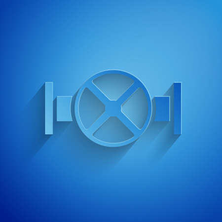 Paper cut Industry metallic pipe and valve icon isolated on blue background. Paper art style. Vectorのイラスト素材
