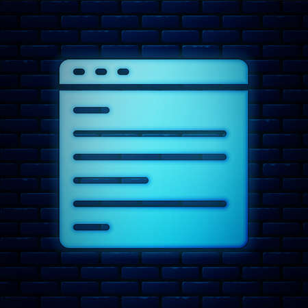 Glowing neon Computer api interface icon isolated on brick wall background. Application programming interface API technology. Software integration. Vectorのイラスト素材