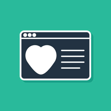 Blue Dating app online laptop concept icon isolated on green background. Female male profile flat design. Couple match for relationship. Vectorのイラスト素材