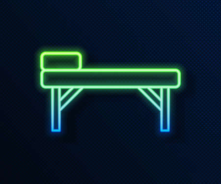 Glowing neon line Massage table icon isolated on blue background. Vectorのイラスト素材