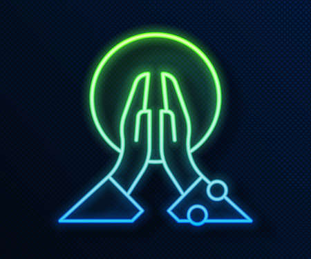Glowing neon line Meditation icon isolated on blue background. Vectorのイラスト素材