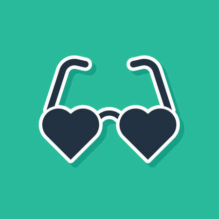Blue Heart shaped love glasses icon isolated on green background. Suitable for Valentine day card design. Vectorのイラスト素材