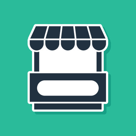 Blue Fast street food cart with awning icon isolated on green background. Urban kiosk. Vectorのイラスト素材