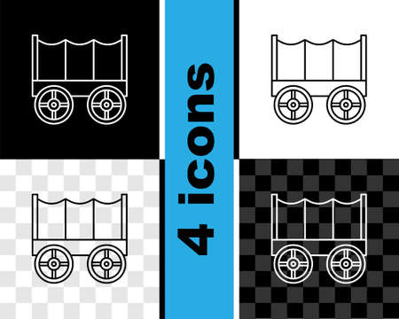 Set line Wild west covered wagon icon isolated on black and white, transparent background. Vectorのイラスト素材