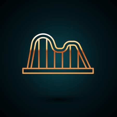 Gold line Roller coaster icon isolated on dark blue background. Amusement park. Childrens entertainment playground, recreation park. Vectorのイラスト素材