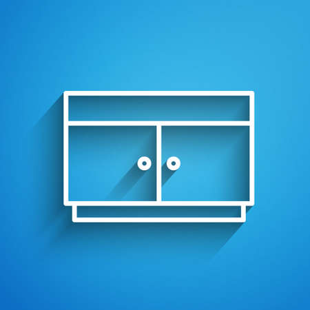 White line Chest of drawers icon isolated on blue background. Long shadow. Vectorのイラスト素材