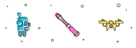 Set Robot, Screwdriver and Drone icon. Vector