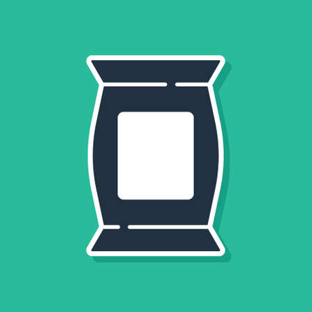 Blue Bag or packet potato chips icon isolated on green background. Vectorのイラスト素材