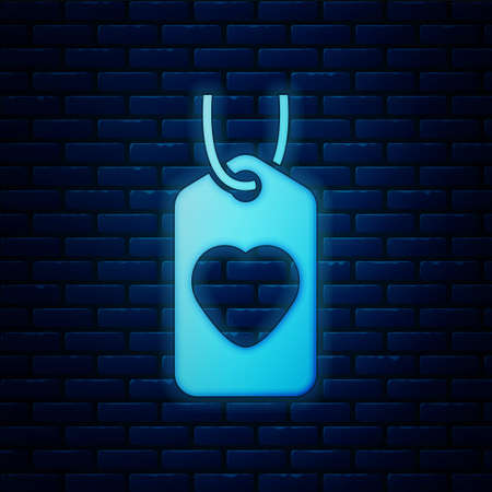Glowing neon Heart tag icon isolated on brick wall background. Love symbol. Valentine day symbol. Vectorのイラスト素材
