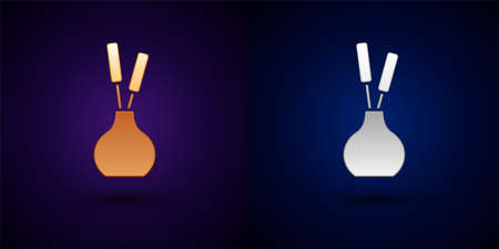 Gold and silver Vase icon isolated on black background. Vectorのイラスト素材