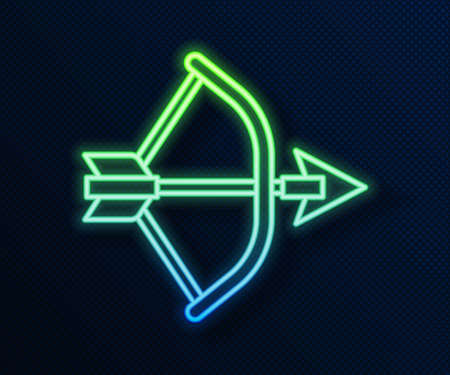 Glowing neon line Bow and arrow in quiver icon isolated on blue background. Vectorのイラスト素材