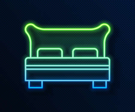 Glowing neon line Big bed for two or one person icon isolated on blue background. Vectorのイラスト素材