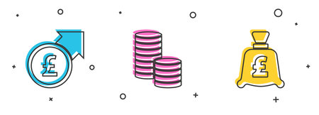 Set Financial growth and pound, Coin money with dollar and icon. Vector
