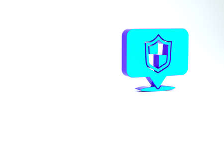 Turquoise Location shield icon isolated on white background. Insurance concept. Guard sign. Security, safety, protection, privacy concept. Minimalism concept. 3d illustration 3D renderの写真素材