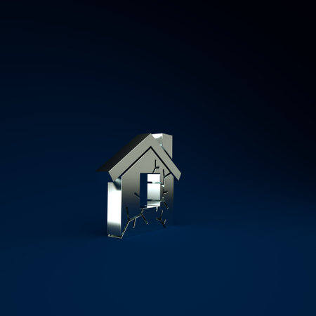 Silver House icon isolated on blue background. Insurance concept. Security, safety, protection, protect concept. Minimalism concept. 3d illustration 3D renderの写真素材