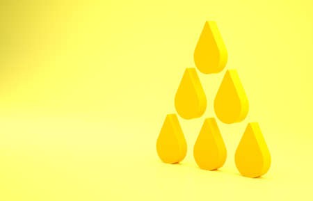 Yellow Water drop icon isolated on yellow background. Minimalism concept. 3d illustration 3D renderの写真素材