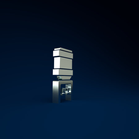 Silver Water cooler for office and home icon isolated on blue background. Water dispenser. Bottle office, plastic and liquid. Minimalism concept. 3d illustration 3D renderの写真素材
