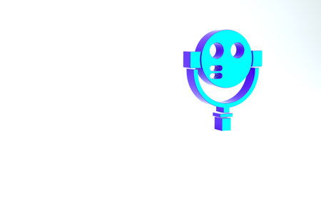 Turquoise Tourist binoculars icon isolated on white background. Binoculars telescope on the observation deck for tourists. Minimalism concept. 3d illustration 3D renderの写真素材