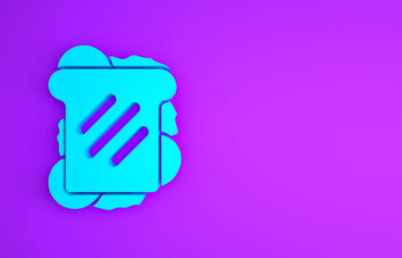 Blue Sandwich icon isolated on purple background. Hamburger icon. Burger food symbol. Cheeseburger sign. Street fast food menu. Minimalism concept. 3d illustration 3D renderの写真素材