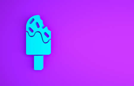 Blue Ice cream icon isolated on purple background. Sweet symbol. Minimalism concept. 3d illustration 3D renderの写真素材