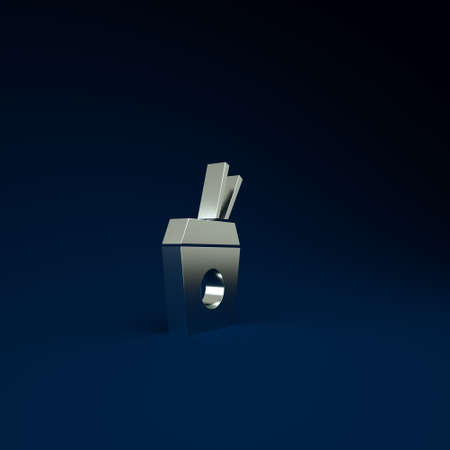 Silver Asian noodles in paper box and chopsticks icon isolated on blue background. Street fast food. Korean, Japanese, Chinese food. Minimalism concept. 3d illustration 3D renderの写真素材