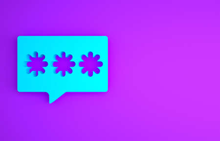 Blue Password protection and safety access icon isolated on purple background. Security, safety, protection, privacy concept. Minimalism concept. 3d illustration 3D renderの写真素材