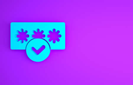 Blue Password protection and safety access icon isolated on purple background. Security, safety, protection, privacy concept. Minimalism concept. 3d illustration 3D renderの写真素材
