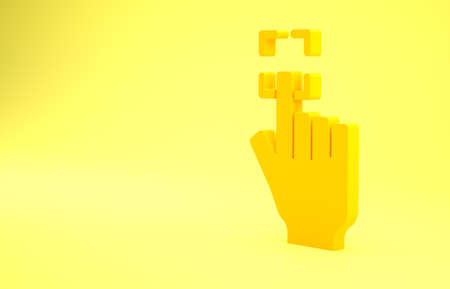 Yellow Fingerprint icon isolated on yellow background. ID app icon. Identification sign. Touch id. Minimalism concept. 3d illustration 3D renderの写真素材