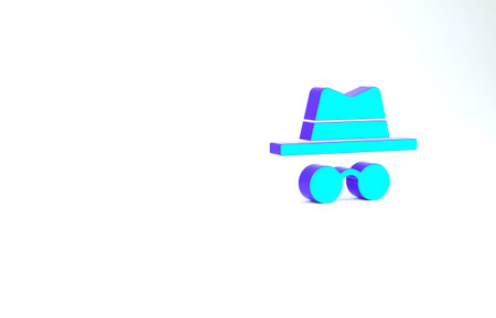 Turquoise Incognito mode icon isolated on white background. Minimalism concept. 3d illustration 3D renderの写真素材