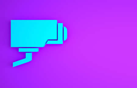Blue Security camera icon isolated on purple background. Minimalism concept. 3d illustration 3D renderの写真素材
