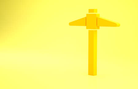 Yellow Pickaxe icon isolated on yellow background. Minimalism concept. 3d illustration 3D renderの写真素材
