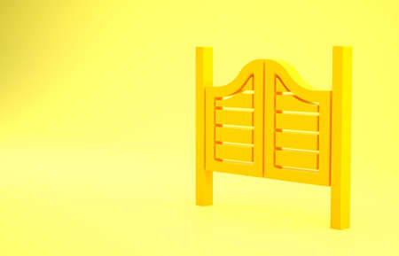 Yellow Old western swinging saloon door icon isolated on yellow background. Minimalism concept. 3d illustration 3D renderの写真素材