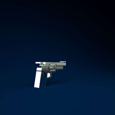 Silver Revolver gun icon isolated on blue background. Minimalism concept. 3d illustration 3D renderの写真素材