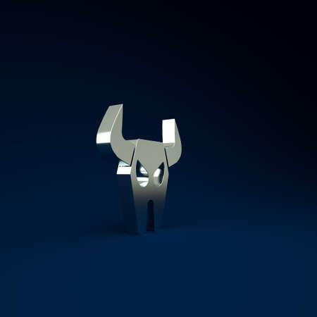 Silver Buffalo skull icon isolated on blue background. Minimalism concept. 3d illustration 3D renderの写真素材