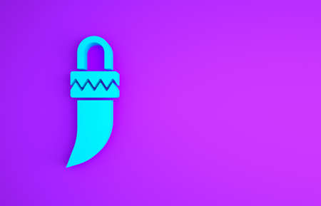 Blue Native american indian tooth icon isolated on purple background. Necklace with tooth. Minimalism concept. 3d illustration 3D renderの写真素材