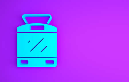 Blue Tram and railway icon isolated on purple background. Public transportation symbol. Minimalism concept. 3d illustration 3D renderの写真素材