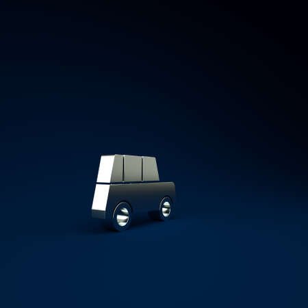 Silver Car icon isolated on blue background. Front view. Minimalism concept. 3d illustration 3D renderの写真素材