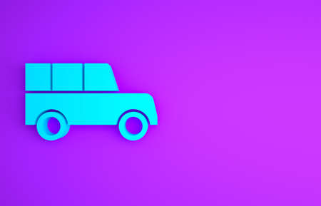 Blue Car icon isolated on purple background. Front view. Minimalism concept. 3d illustration 3D renderの写真素材