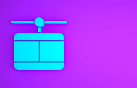 Blue Cable car icon isolated on purple background. Funicular sign. Minimalism concept. 3d illustration 3D renderの写真素材